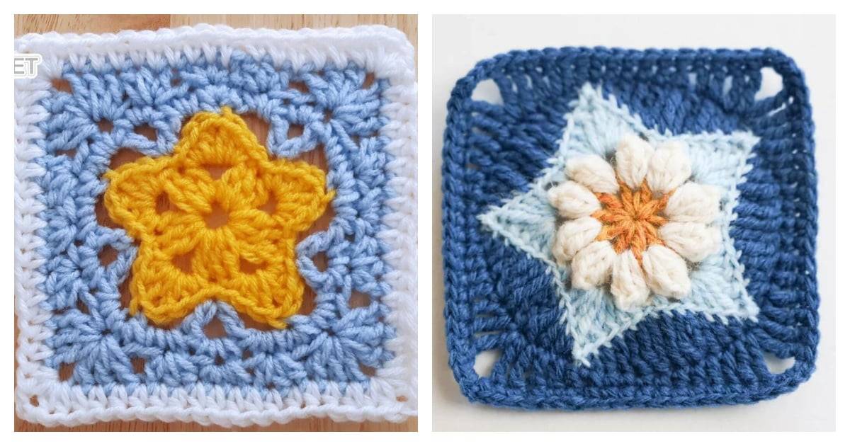 30 Crochet Granny Square Star Patterns Image